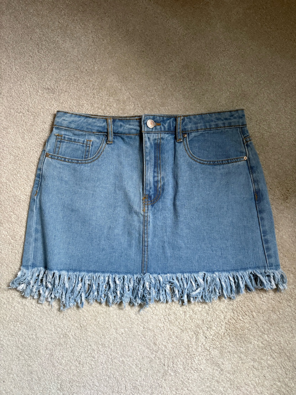 Forever 21 Light Blue Denim Mini Skirt with Fringed Hem